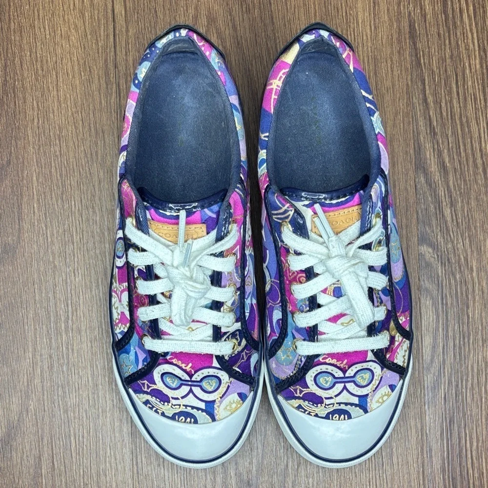 Coach Women’s Size 9B Multicolor Graphic Print Lace Up Sneakers Low Top Shoes